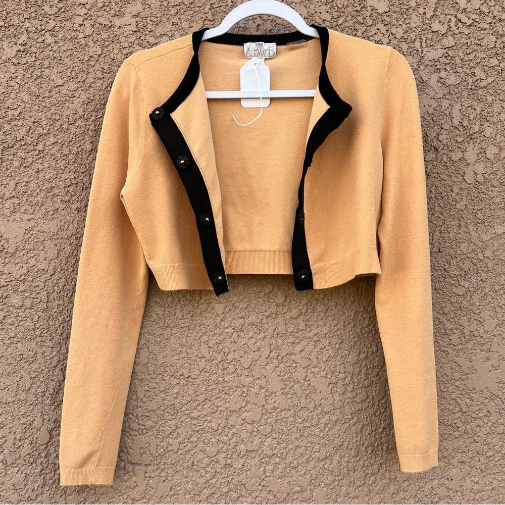 Victor Glemaud Crop Top M Cardigan Black Contrast Cafe Au Lait Ribbed Knit Y2K - Picture 2 of 11